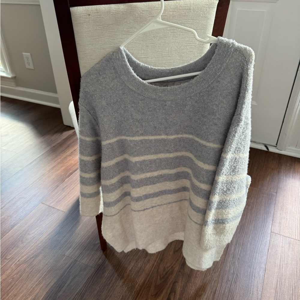 Lou & Grey Heather Gray and Cream Striped Sweater